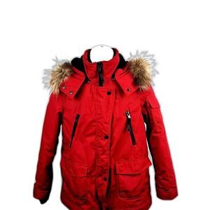 Fleet Street LTD, London-New York  Women's  Red & Black Faux Fur Parka Size Sm